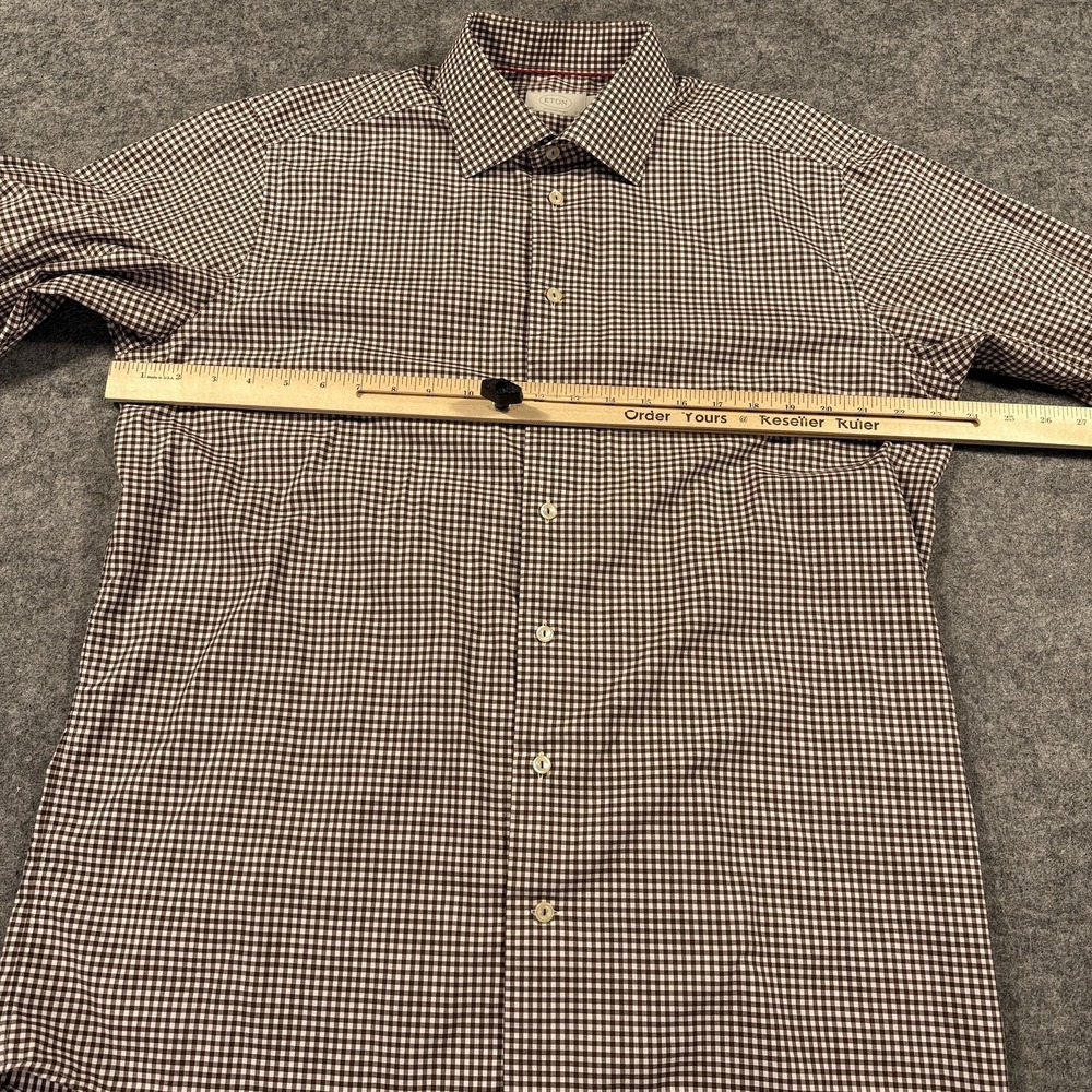 Eton Dress Shirt Mens Extra Large Brown Gingham Check Long Sleeve Spread Collar - Picture 7 of 12